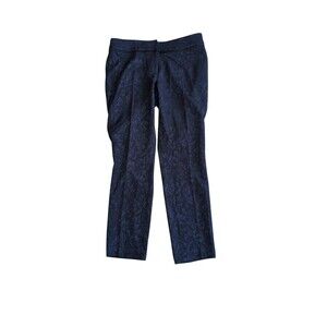 Cache Dress Pants 6 Women's Blue Jacquard Pleated Straight Leg Ankle Workwear